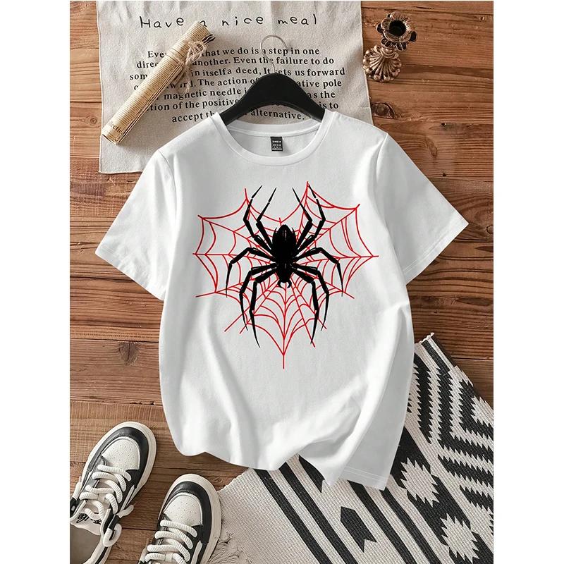 Casual Spider Round Neck Short Sleeve Women T Shirt Spring Summer Korean Style Tees Tops Woman Graphic Gothic Tshirt Clothes