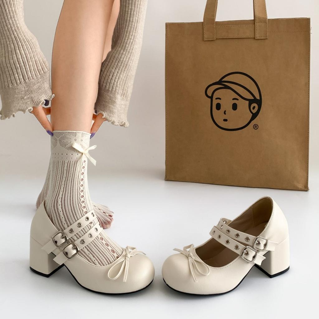 Fashion temperament white French retro thick heel high heels women's 2025 new summer skirt Mary Jane shoes