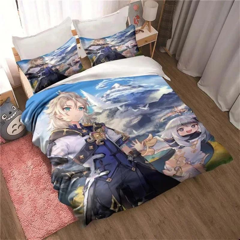 Genshin Impact Game Anime Bedding Set Printed Bed Set With Pillowcase Bed Duvet Cover Soft Single Double Queen Super King Size