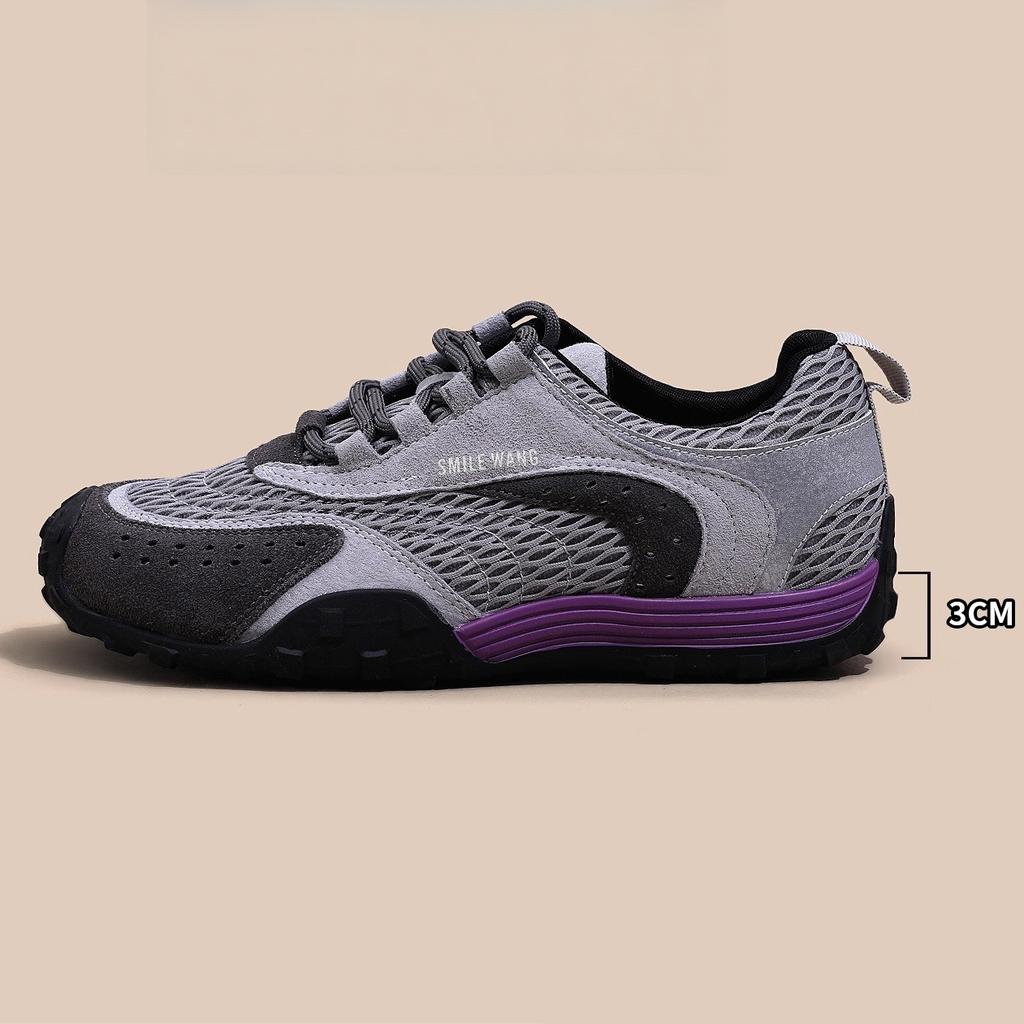 Ruoji Leather Platform Mesh Agam Training Shoes Women's 2025 New Spring and Autumn Versatile Sports and Leisure Shoes