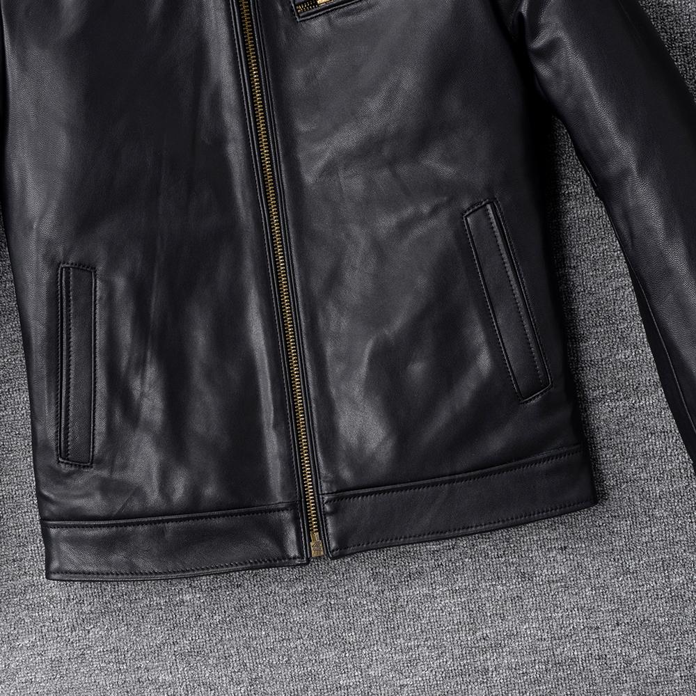 Classic 1930s Style Natural Goatskin Men's Leather Jacket Soft Slim Fit Real Skin Bomber Coat Men Clothes Spring