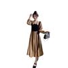 Women's spring clothes slightly fat sister MM waist and thin V-neck long sleeves fake two pieces to cover the belly temperament dress long dress