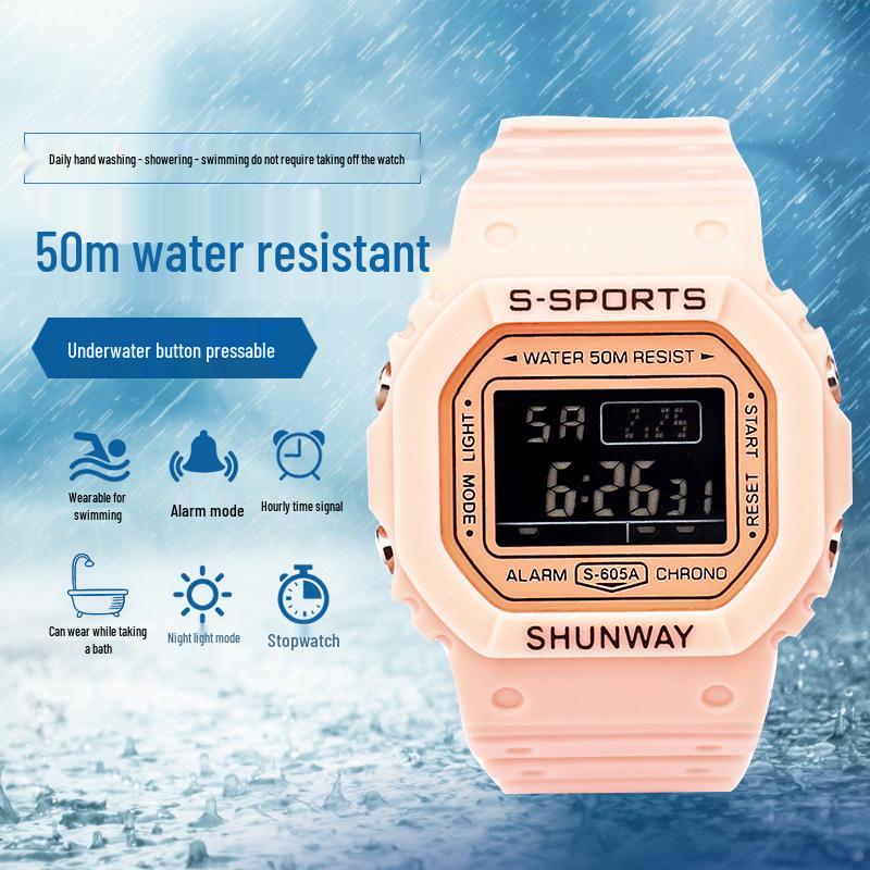 Korean Style Square Sports Watch for Students - Jelly Color, 50M Waterproof, Fashionable Design