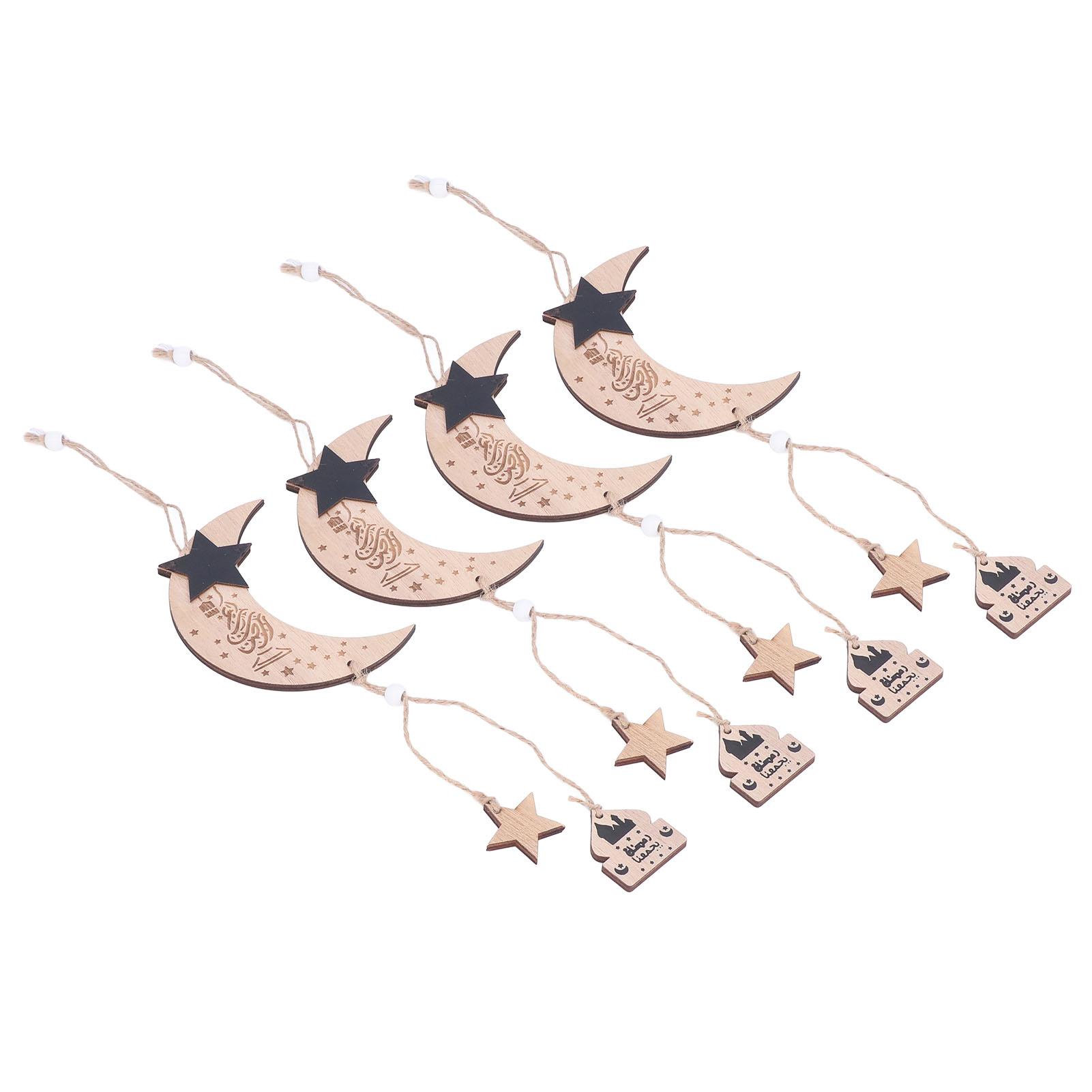 4Pcs Eid Moon Ornament Wooden Moon Star Durable Exquisite Design Wooden Moon Star Pendant for Home Party Office