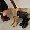 Autumn new inner height increase retro stacking boots woven belt buckle round head short boots for winter