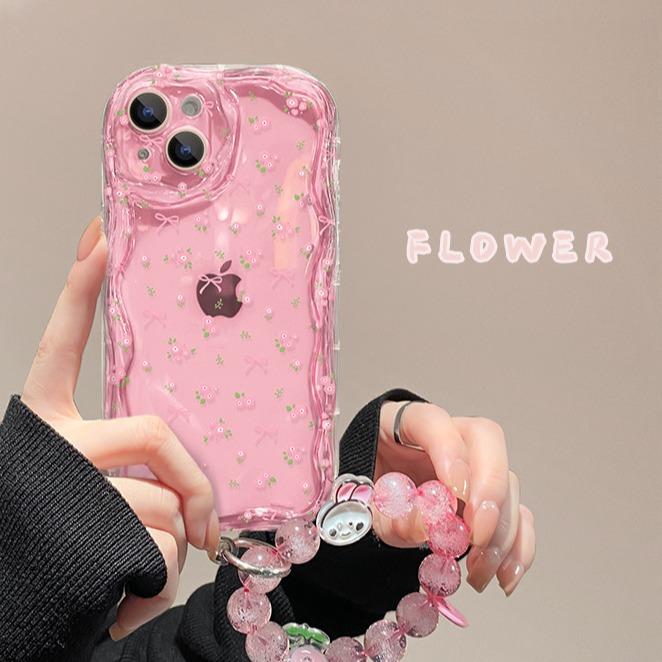 Bow flower bracelet for Apple 16 transparent mobile phone case iphone15promax all-inclusive silicone 17 women