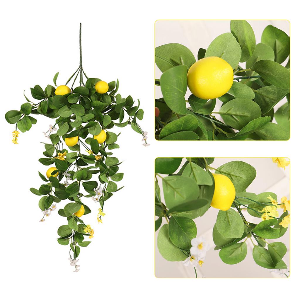 Lemon Teardrop Swag Plastic Hanging Artificial Lemon Wreath Fruit Swag for Front Door Summer Farmhouse Stairway