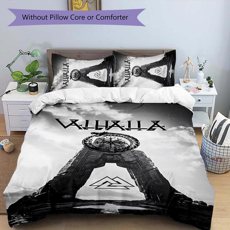 Mythologie Walhalla 3-teiliges Bettwäsche-Set Bettbezug Verschluss Enthält 1 Bettbezug & 2 Kissenbezüge für Alle Jahreszeiten Schlafzimmer Zuhause Wohnheim Dekoration