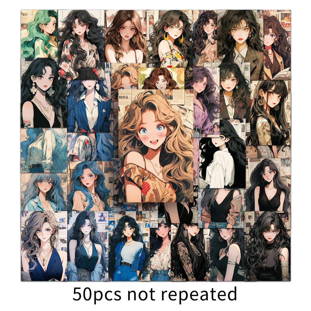 50 Pictures of Retro Hong Kong Style Girl's Personality Cartoon Creative Guka Waterproof Decorative Water Cup Suitcase Mobile Phone Case Stickers