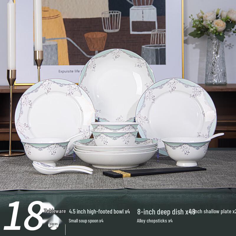 Lexiang Jingdezhen Blue Gold Rim 18-Piece Dinnerware Set
