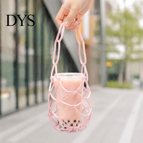 Flat Storage Cup Holder Mesh Coaster And Drink Carrier, Silicone Reusable Non Slip Bottle Holder, 2 in Modern Table Decor 1 Portable Mat Bag,