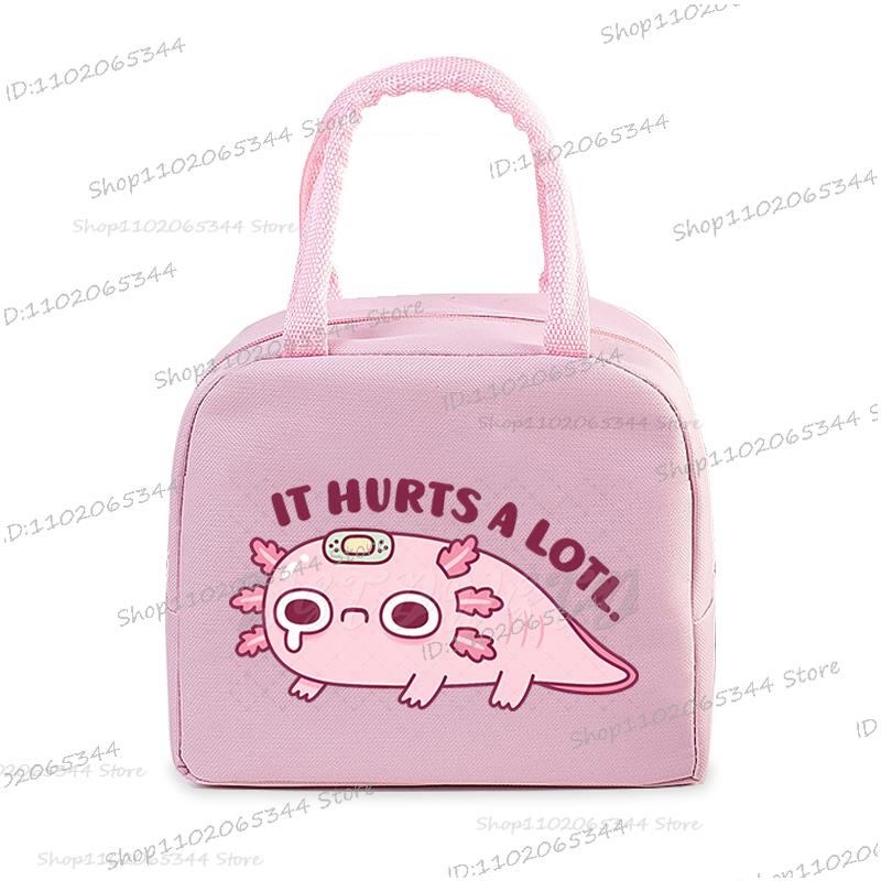 Funny Axolotl Series Lunch Bag Women Cartoon Axolotl Graphics Bento Thermal Handbags Thickened Insulation Kids Lunch Box Bag