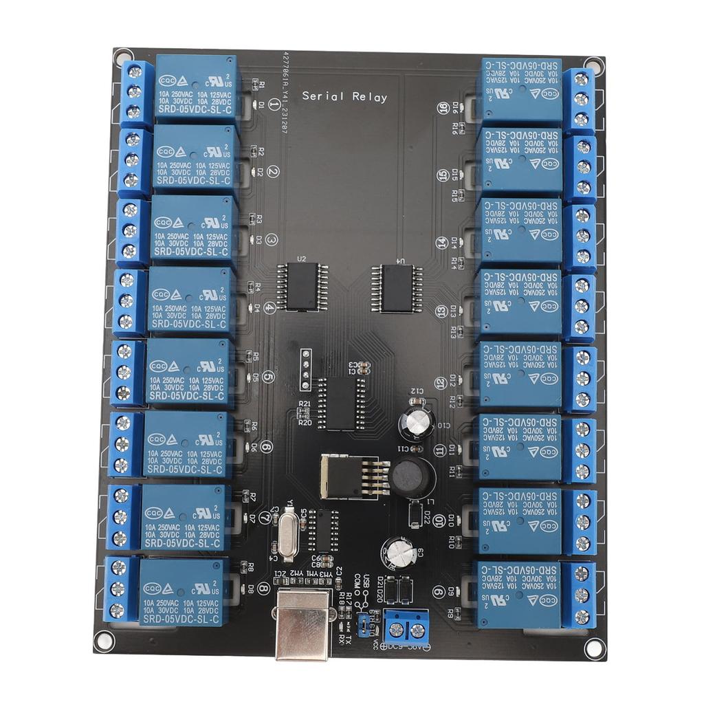 16 Channel Relay Board USB Serial Port Control Switch SPDT Relay Module for ON OFF Electrical Equipment 7‑38V