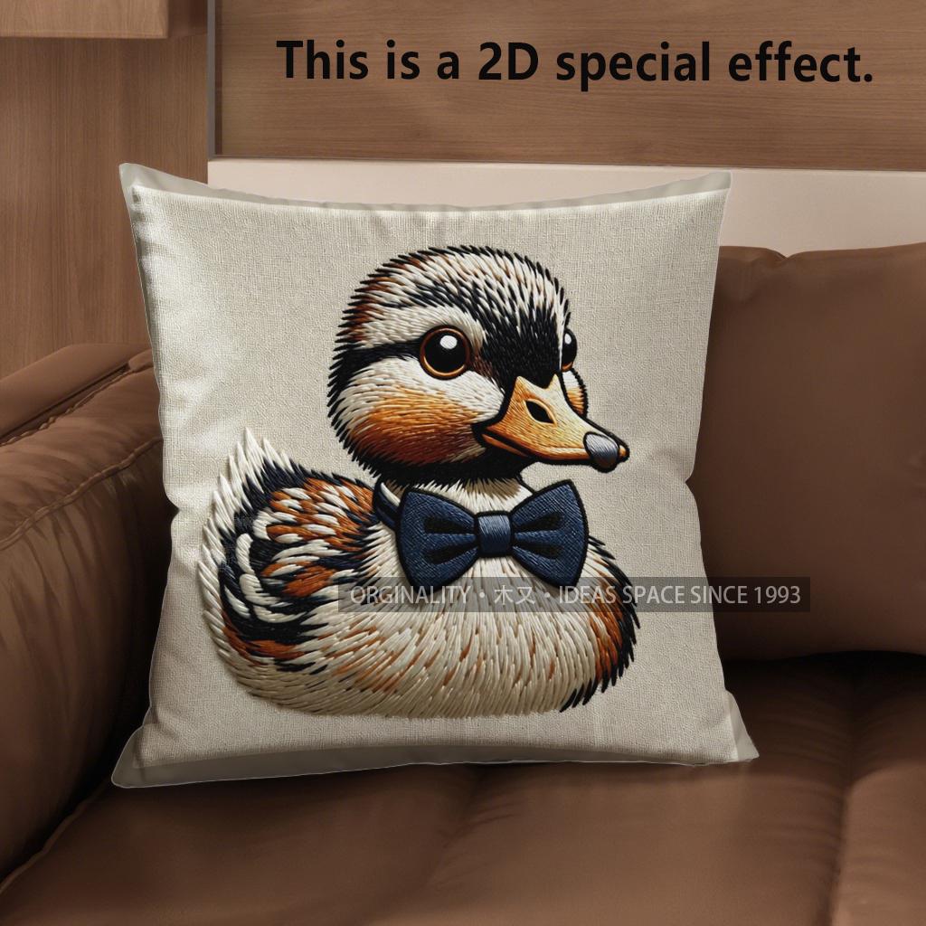 

2D Cute Ducks With Bow Ties Pillow Covers Pattern Cushion Cover Suitable For Sofa Bedroom Car Pillow Cover 40x40cm
