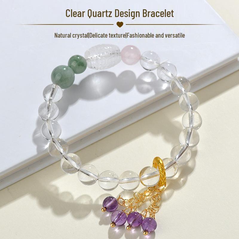 

Natural Clear Quartz Bracelet with Amethyst Tassel - Women s Light Luxury Fashion Beaded Jewelry