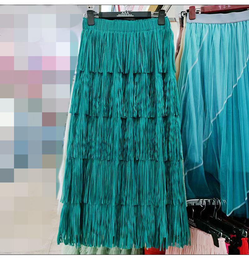 2025 Frühling/Sommer Koreanischer Nischenrock mit einfarbiger Quaste, hohe Taille, mittellang