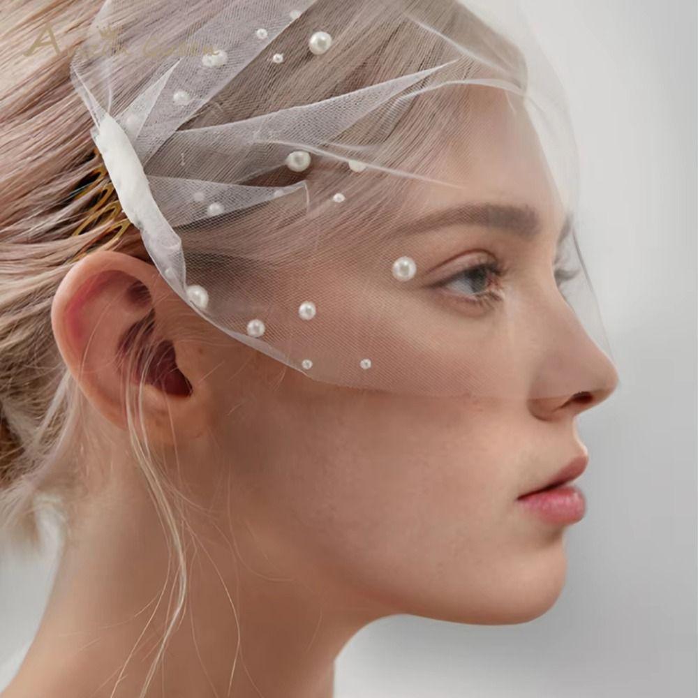 Soft Tulle Blusher Veil Handmade Pearls Side Comb Veil Lightweight Bridal Veil  Bridal Shower