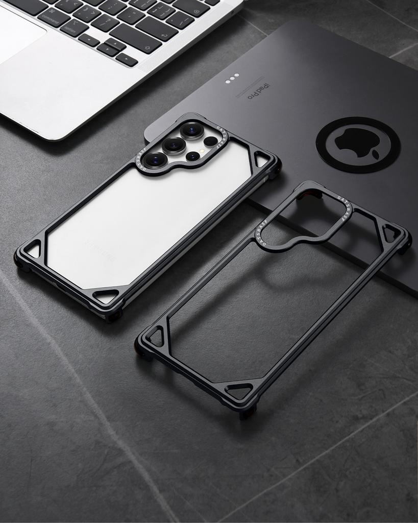 Oatsbasf Bezrámový kovový kryt pro telefon Samsung Galaxy S25 Ultra Minimalistický nárazník Ultra tenký ochranný kryt Bezdrátové nabíjení