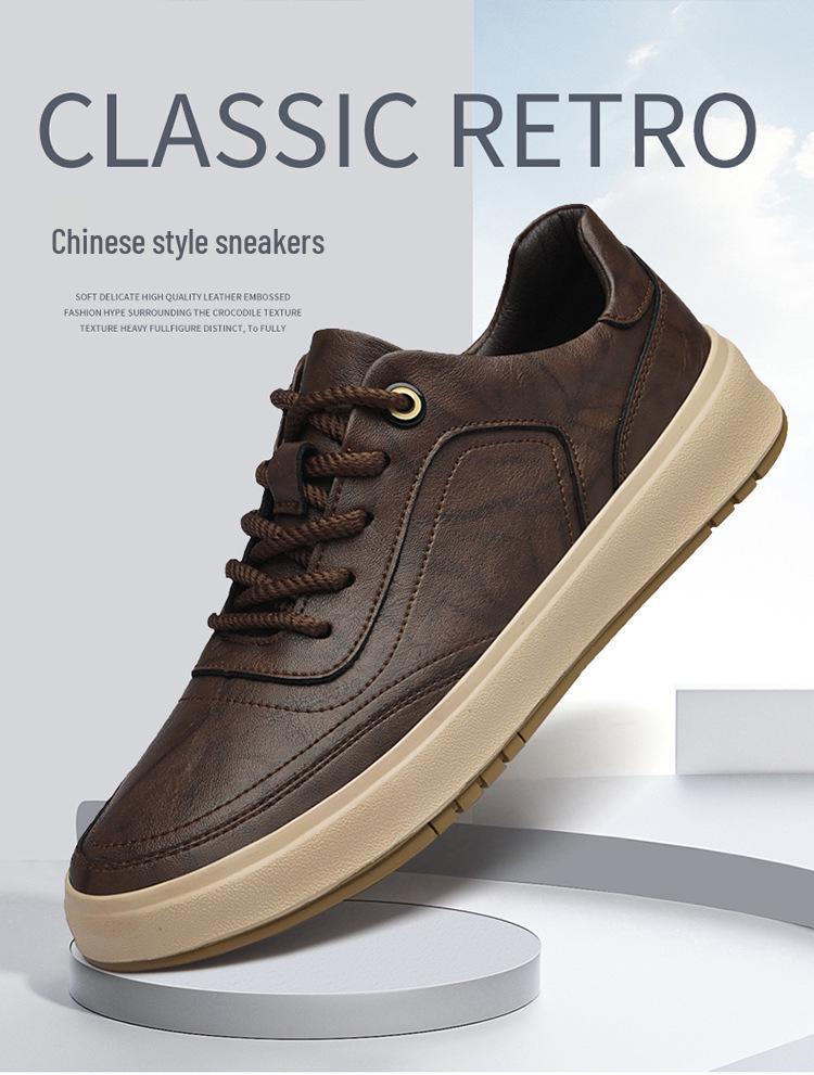 Baskets Homme Haut de Gamme en Cuir Véritable 2025: Chaussures décontractées polyvalentes à semelles épaisses en cuir de vache