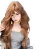 Champagne Color Long Curly Wig with Air Bangs - Korean Style for Women