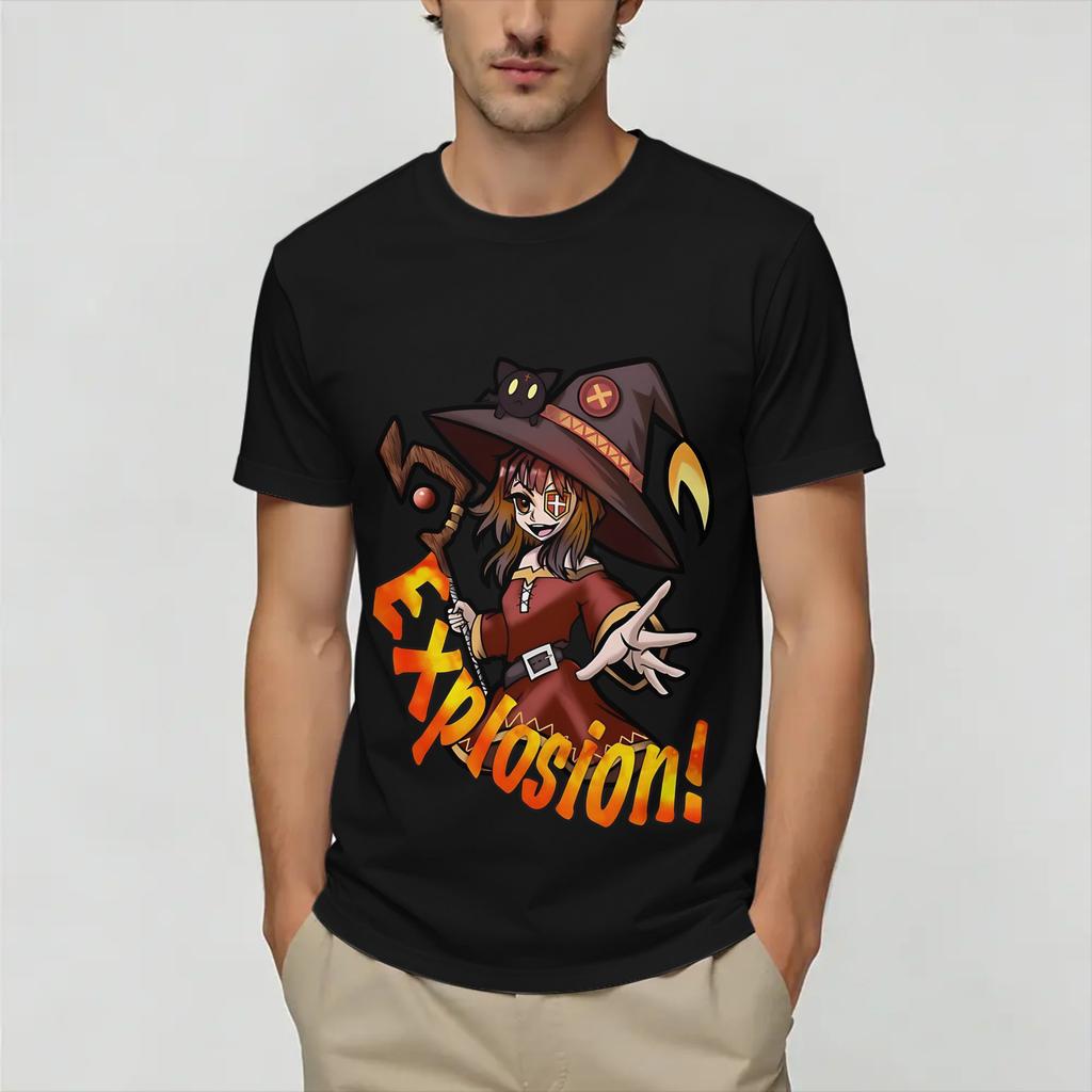 Megumin KonoSuba Unisex T Shirts Novelty Tee Shirt Short Sleeve Crew Neck TShirts Pure Cotton Printed Clothing