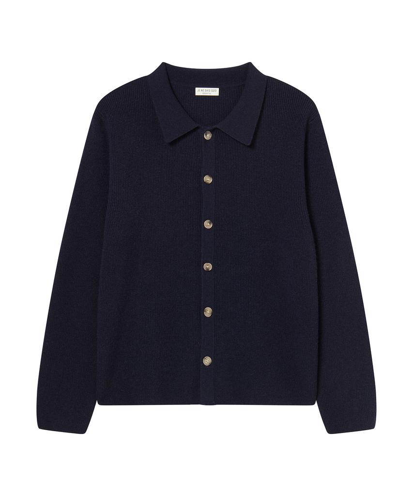 JE NE SAIS QUOI [Uni] Lip Collar Cashmere Cardigan_ Navy