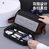 PU Leather Double Layer Toiletry Bag For Men Vintage Wet Dry Separation Cosmetic Bag Large Capacity Dopp Kit For Bathroom