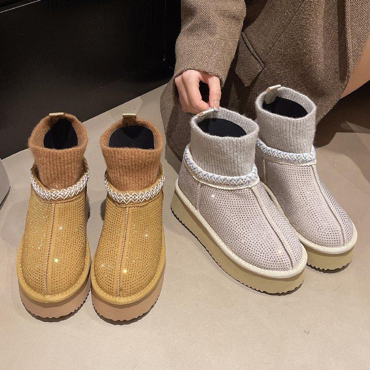 Ethnic style thick-soled fur integrated snow boots women's 2025 new winter velvet thickened warm cotton shoes short boots