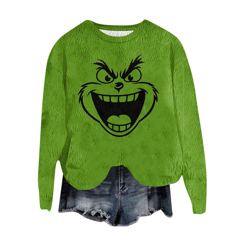 Ladies' Fashionable Round Neck Pullover Long Sleeved Top Christmas Printed Sweatshirt