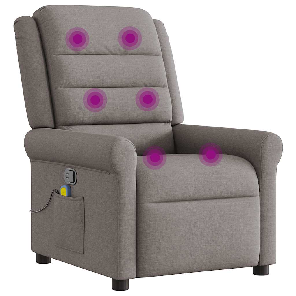 Reclining Massage Armchair, Taupe, Fabric Upholstered