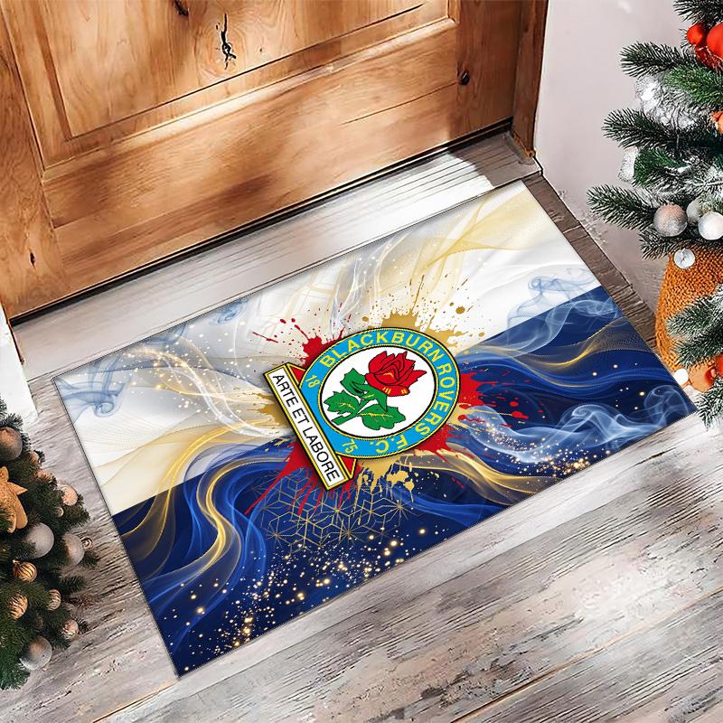 Blackburn Rovers Football Print Crystal Velvet Rug, Comfortable Water Absorbent Non Slip Indoor Floor Carpet
