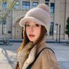 Rabbit Fur Knitted Hat Women's New Winter Velvet Thickened Thermal Ear Protection Hat Big Head Circumference Shows Small Face Cycling Baseball Cap
