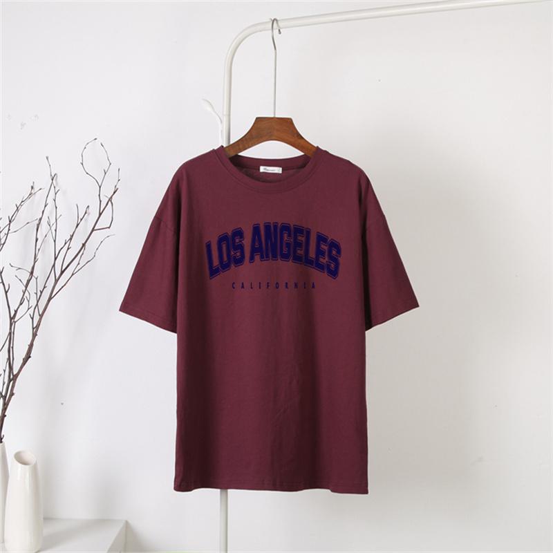 

Shellsuning 2023 летние футболки с короткими рукавами и буквенным принтом, модные уличные футболки, женские повседневные свободные хлопковые базовые женские топы 3XL вино красного