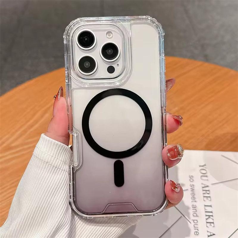 Флуоресцентный неоновый бампер для чехла Magsafe для iPhone 16 Pro Max 15 12 11 14 Plus Магнитная беспроводная зарядка Прозрачный бронированный чехол для ПК iPhone 14 Pro чёрный