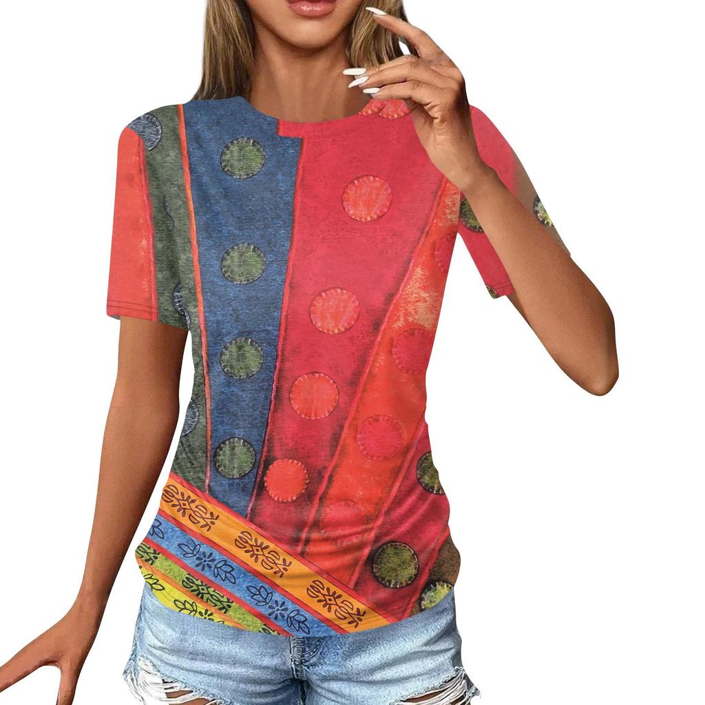 Tricouri Damă Moda Casual Topuri Gât rotund Mânecă scurtă Imprimată Tunica