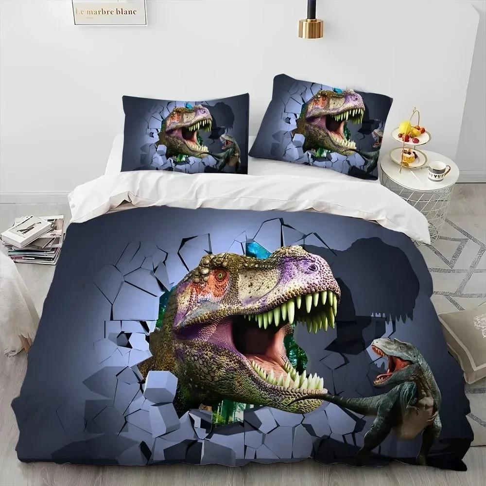 3D Cartoon Dinosaur Illusion Comforter Bedding Set,Duvet Cover Bed Set Quilt Cover Pillowcase,Queen Bedding Set for Boys Gift