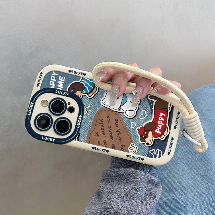 Denim Pattern Dog Suitable for Apple 16pm Puff Shell Iphone15 New 14 Creative 13 Cartoon 12 Anti Fall