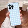 Ins Korean Blue Striped Grid Phone Case For iPhone 17,16,15,14,13,12,11 Plus,Pro,Max,XR,XS,Plus,E,SE4,Mini Transparent Cover