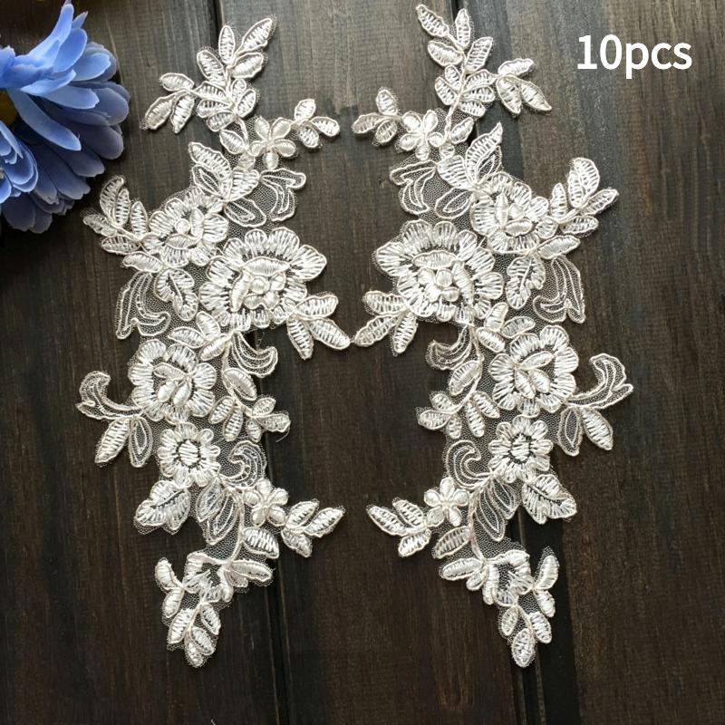 10Pcs Floral Lace Applique Pair Embroidery Flower Patch Sew On Lace Motif For Wedding Dress Garment Decoration