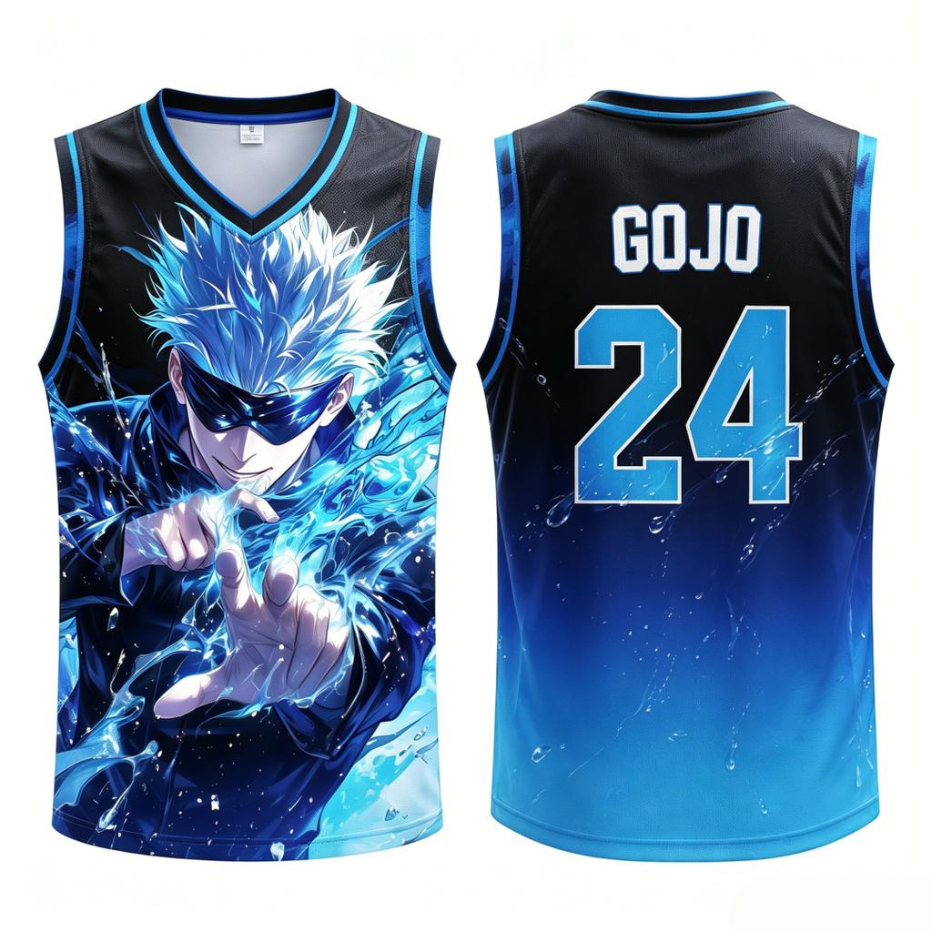 Jujutsu Kaisen Satoru Gojo No.24 Basketball Jersey 3D Print Sleeveless Tank Top Breathable Mesh Anime Streetwear Workout Unisex