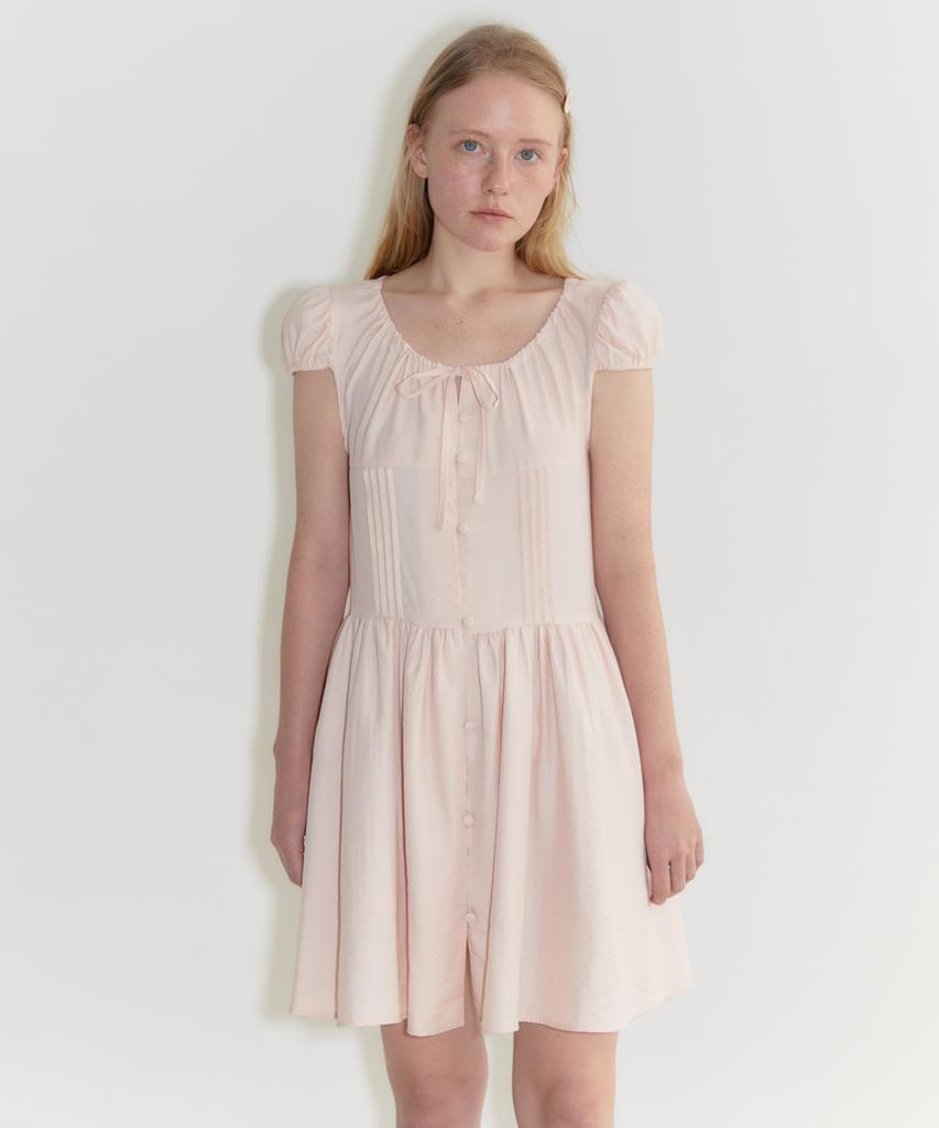 SINOON Puff Sleeve Pintuck Dress (Pink)