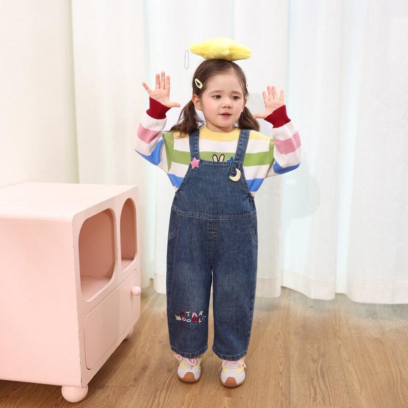 LUSON Baby Girl Appliqué Denim Overalls