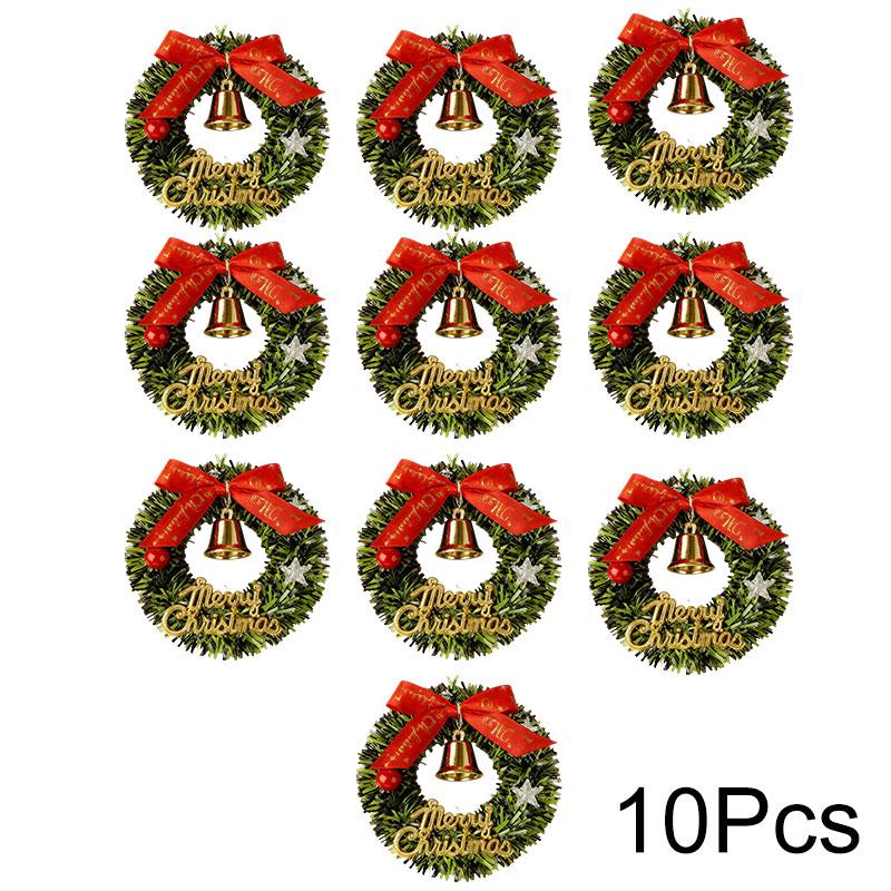 10Pcs/pack Golden Bells Home Party with Red Bows Mini Artificial Wreaths New Year Supplies Christmas