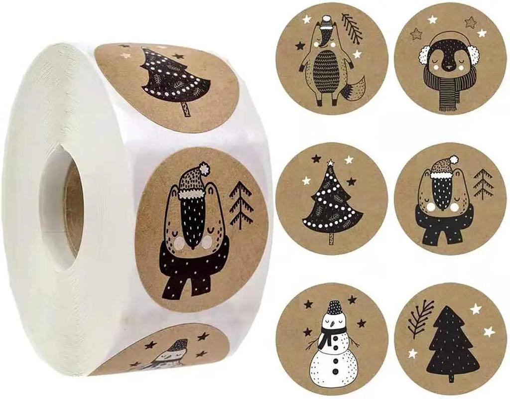 500pcs/roll Round Christmas Animal Stickers Envelope Seal Sticker Party & Holiday DIY Decorations
