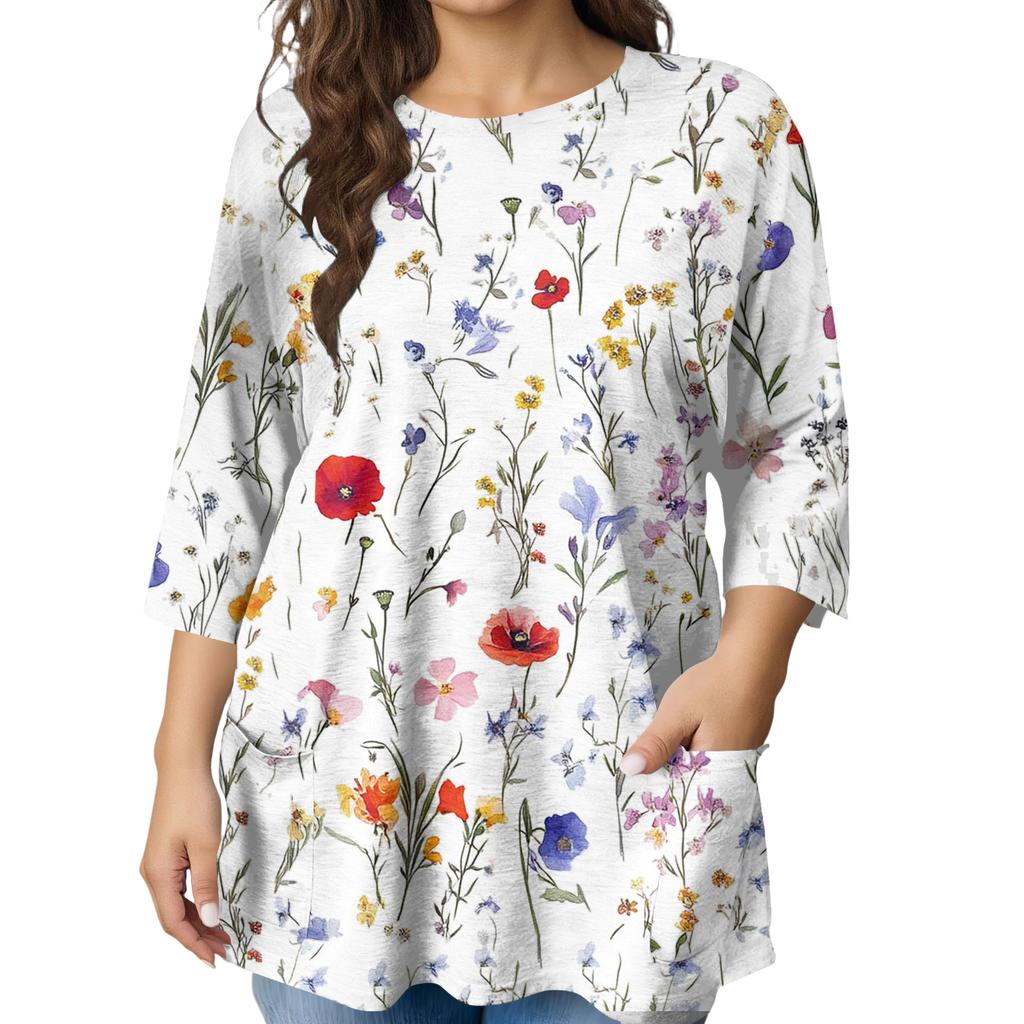 Dámska módna blúzka s potlačou a krátkym rukávom vo veľkosti Plus Size pre elegantné dochádzanie do práce a bežné nosenie