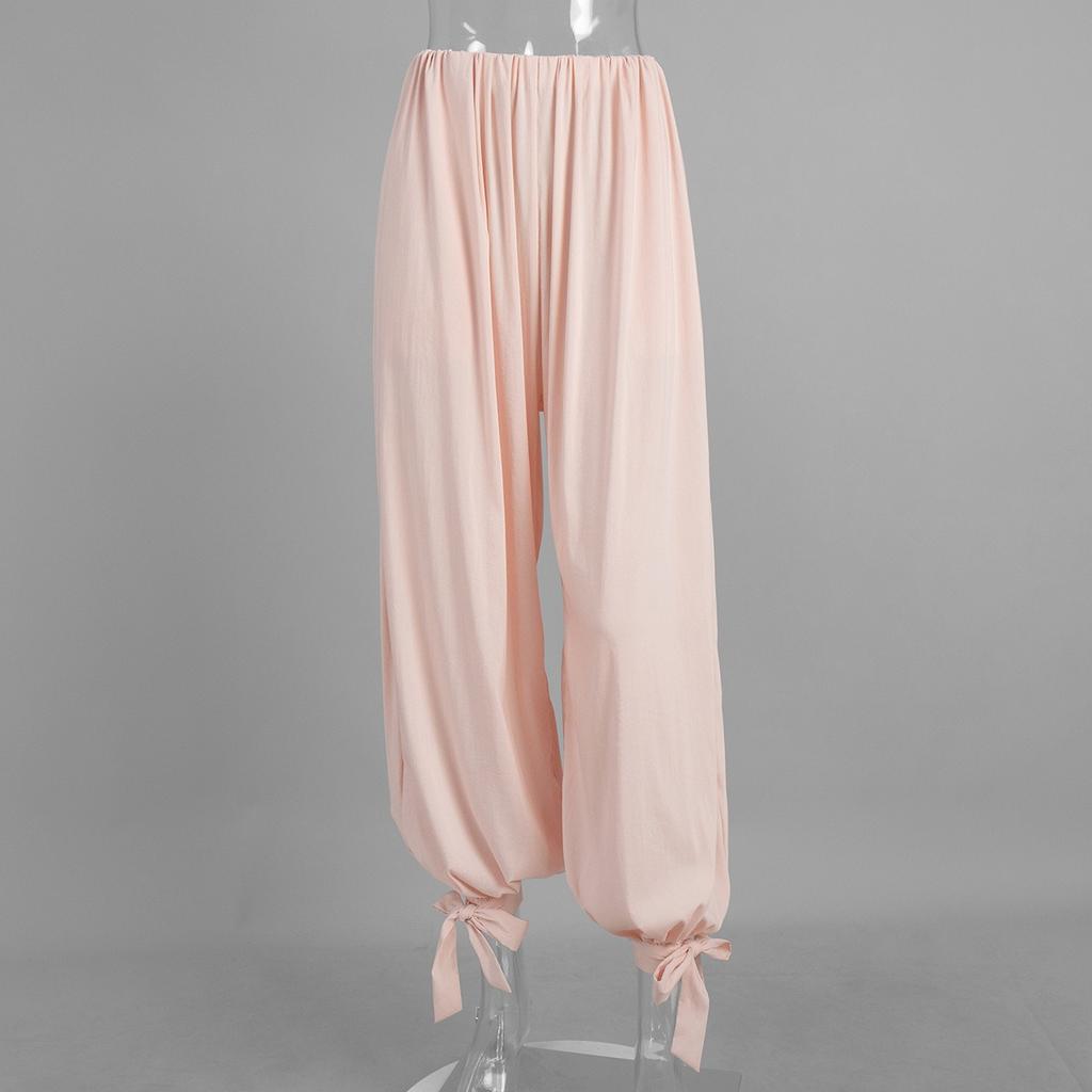 Women's Spring Summer High Waist Paper Bag Wide Leg Lantern Pants Tie Waist Loose Slimming Trousers