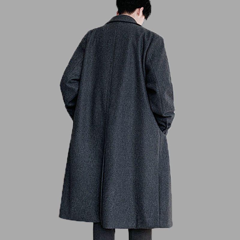 Herren Woll-Windbreaker im koreanischen Stil: Lässiger lockerer mittellanger über das Knie gehender Mantel für Herbst und Winter