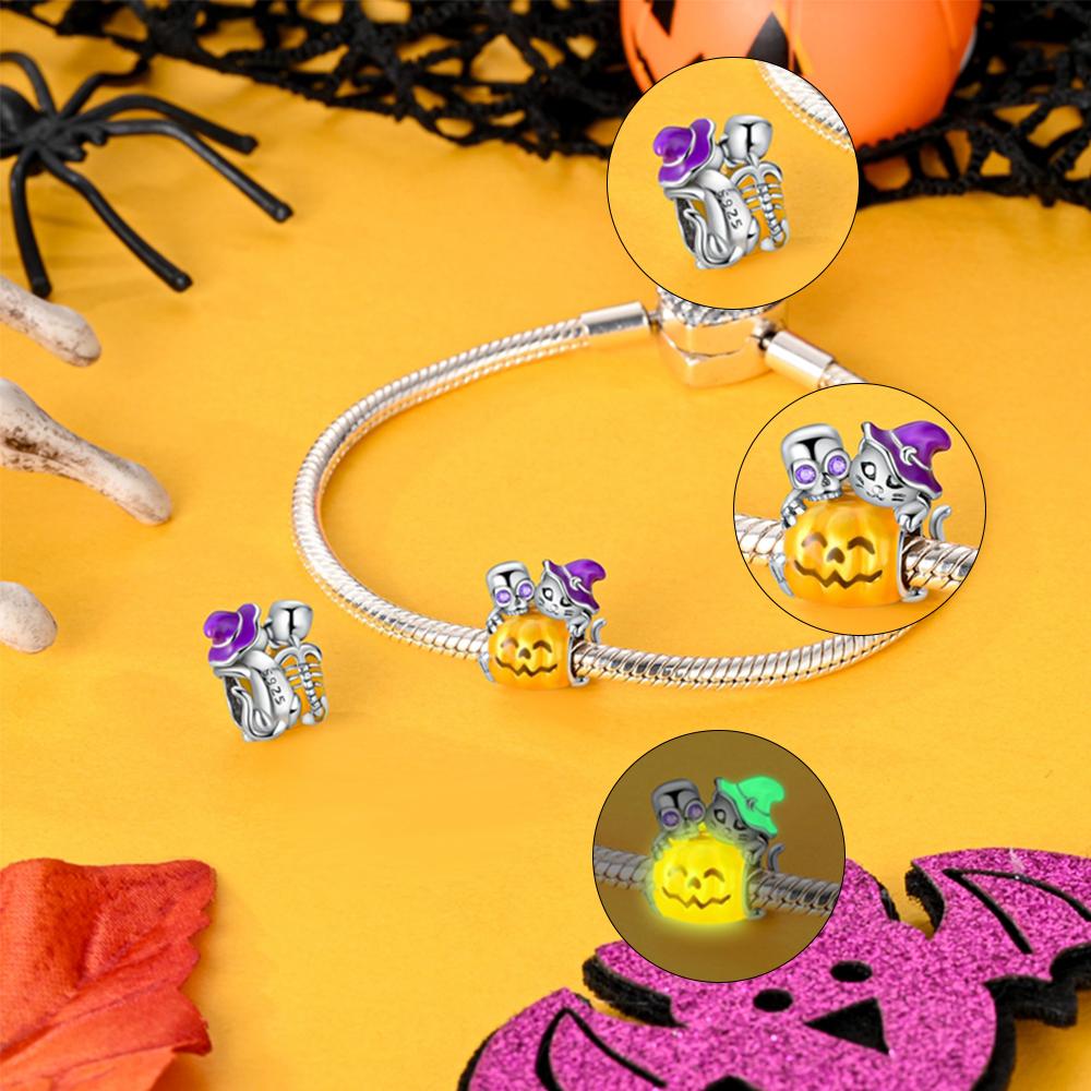 Copper Metal Charm Bead Components Luminous Pumpkin Skull Halloween Series Charm Bead Components Bead Components Compatible With Authentic Original