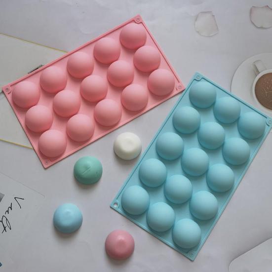 Yousheng Silicone Mold Non-stick Easy-Demoulding Smooth Surface Food-grade Heat-resistant Baking 15 Holes Semi Sphere Silicone Baking Mold for Home