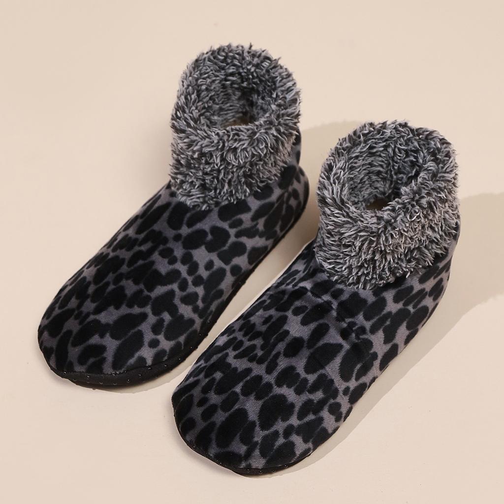 Women's Winter Warm Fleece Leopard Pattern Ankle Socks - Comfortable Indoor and Outdoor, Animal Pattern Home Casual Socks, Soft and Warm Floor Socks